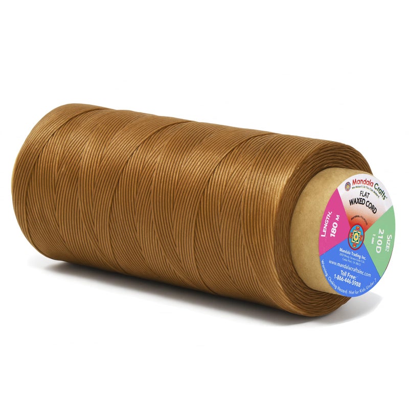 Mandala Crafts Tan Flat Waxed Thread for Leather Sewing - 197 Yds 210D 1mm Polyester Leather Thread String Waxed Cord for Leatherwork, Beading, Bookbinding, Hand Stitching - Image 1